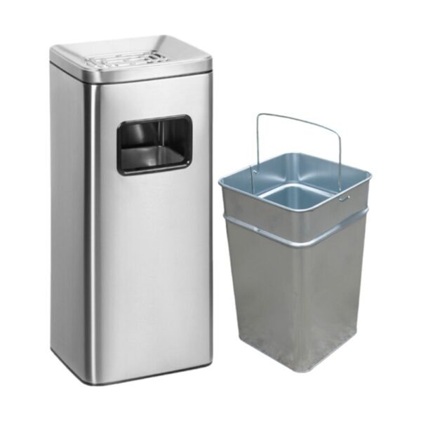 Thùng rác inox chữ nhật có gạt tàn 300 x 250 x 690 mm