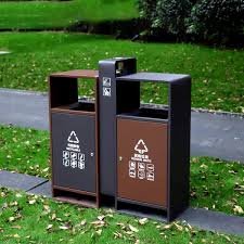 Thùng rác sắt 2 ngăn ngoài trời 880 x 330 x 950 mm
